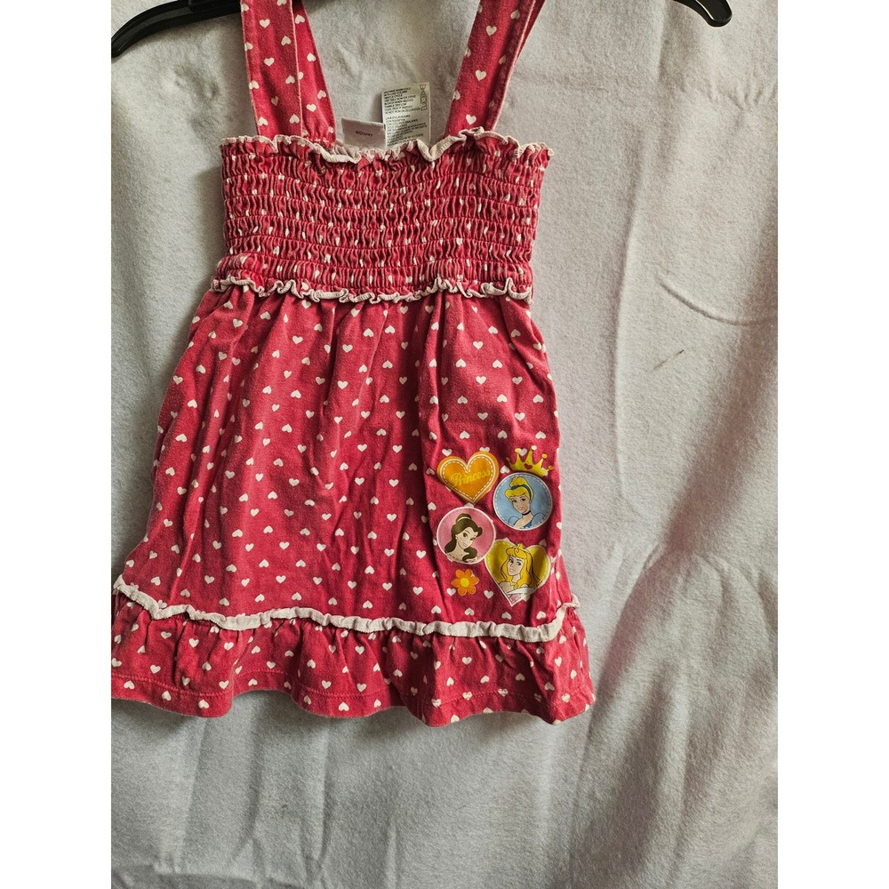 Vintage Disney Princess Red Heart Smocked Sun Dress Girls 4/5 Y2K Cotton Ruffle